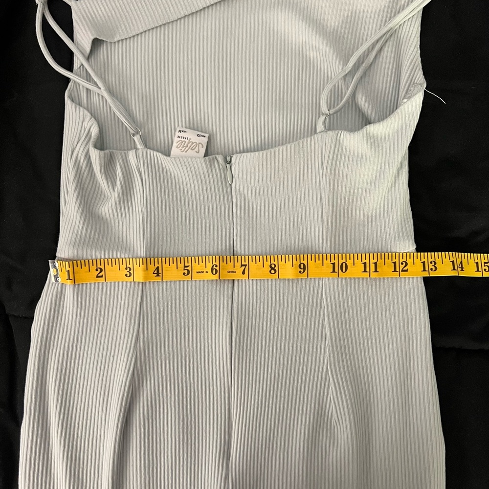 Selfie Leslie Frieda Ribbed Cowl Neck Side Slit Midi Dress Sky Blue M - Picture 7 of 11